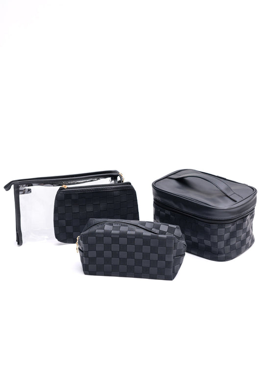 Subtly Checked Cosmetic Bags set of 4 in Black (Online Exclusive)