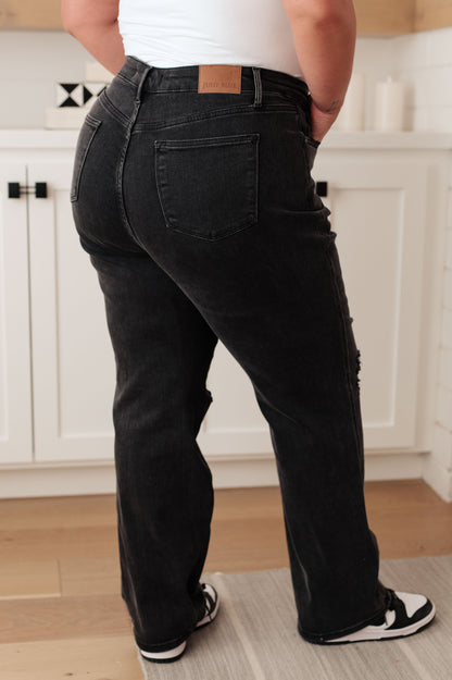 Susannah High Rise Rigid Magic 90's Distressed Straight Jeans in Black (Online Exclusive)