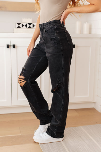 Susannah High Rise Rigid Magic 90's Distressed Straight Jeans in Black (Online Exclusive)