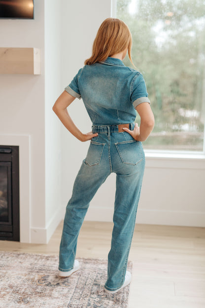 Sylvia Short Sleeve Denim Jumpsuit (Online Exclusive)