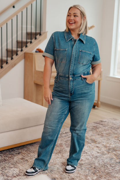 Sylvia Short Sleeve Denim Jumpsuit (Online Exclusive)