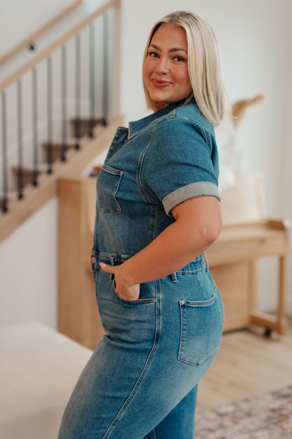 Sylvia Short Sleeve Denim Jumpsuit (Online Exclusive)