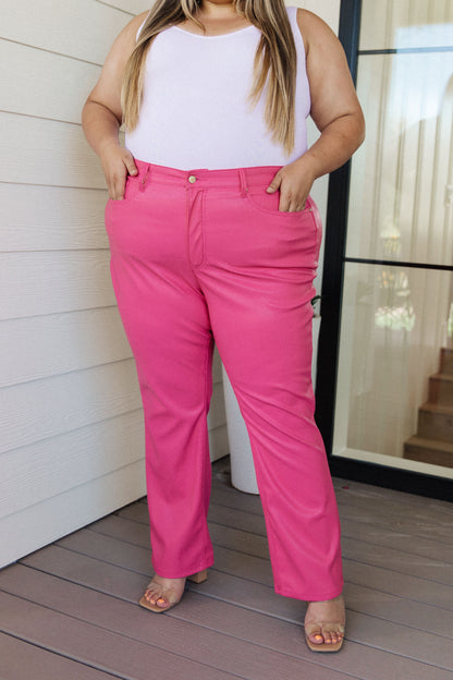Pantalon en similicuir Tanya Control Top en rose vif (exclusivité en ligne)