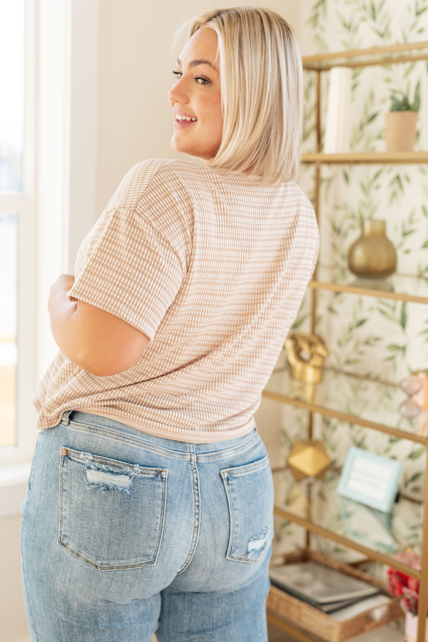 Textured Boxy Top in Taupe (Online Exclusive)