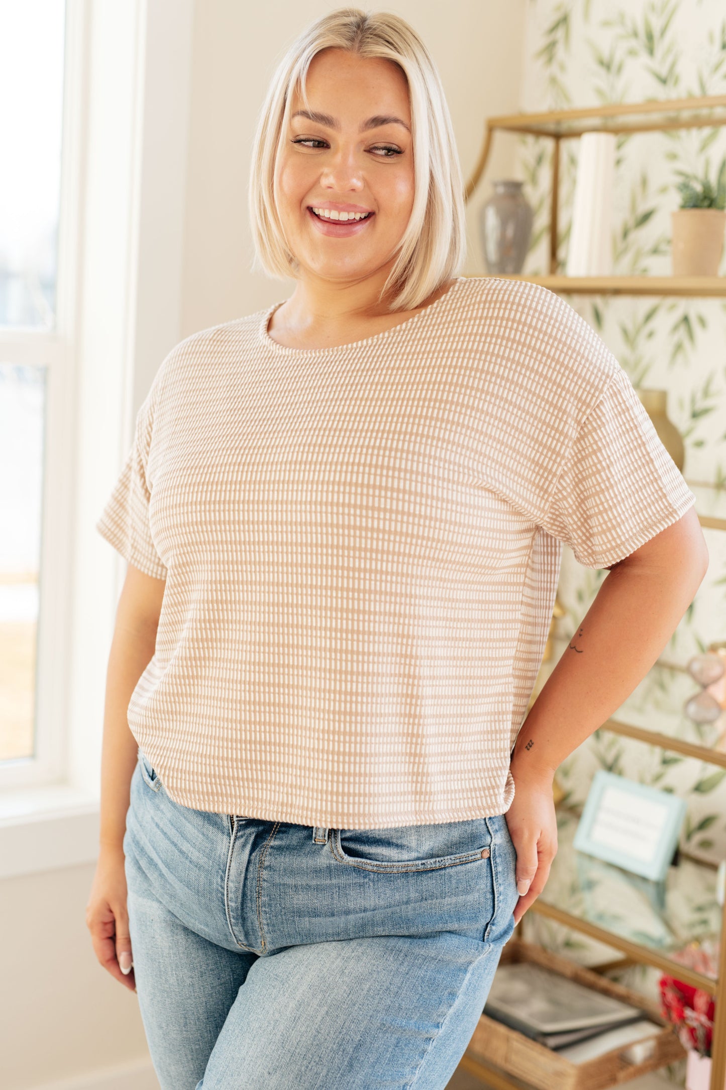 Textured Boxy Top in Taupe (Online Exclusive)