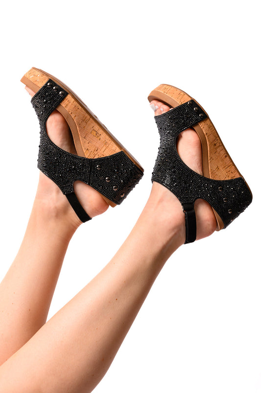 Ashley Wedge Sandals in Black Rhinestone (Online Exclusive)