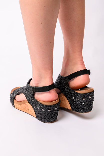 Ashley Wedge Sandals in Black Rhinestone (Online Exclusive)