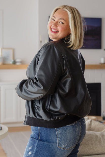 This Is It Faux Leather Bomber Jacket In Black (Online Exclusive)