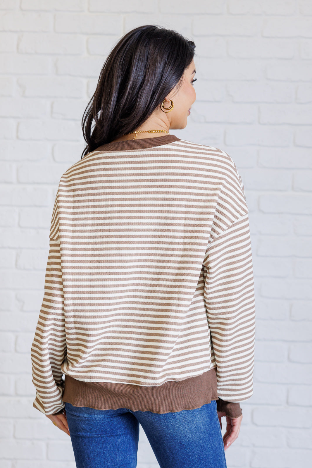 Too Good to be True Striped Drop Shoulder Top in Brown (Online Exclusive)