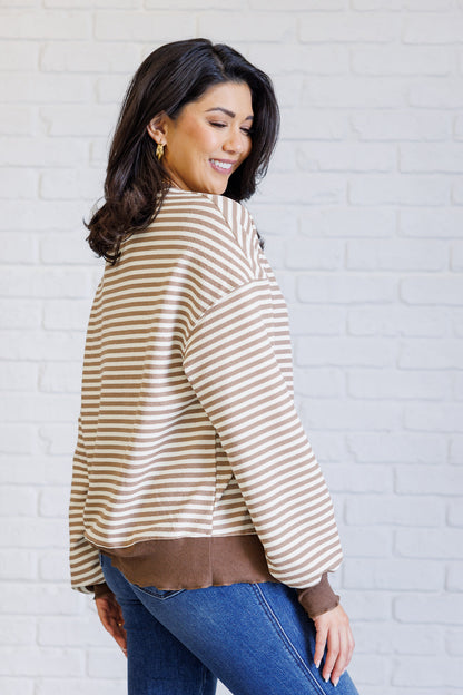 Too Good to be True Striped Drop Shoulder Top in Brown (Online Exclusive)