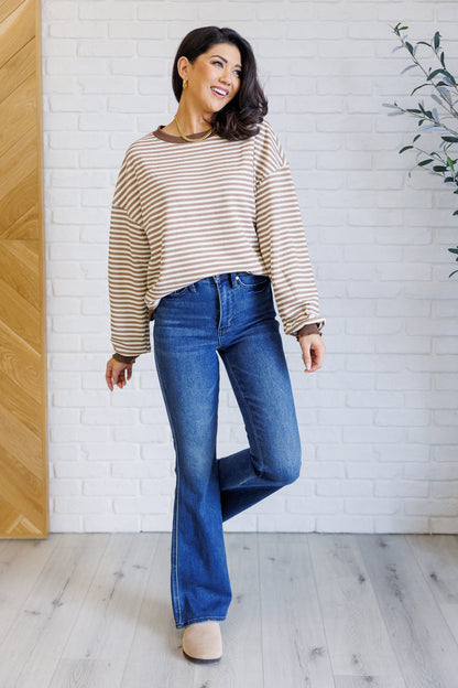 Too Good to be True Striped Drop Shoulder Top in Brown (Online Exclusive)