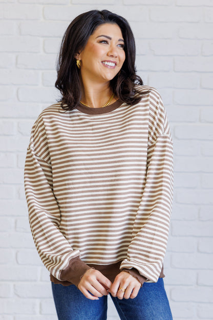 Too Good to be True Striped Drop Shoulder Top in Brown (Online Exclusive)