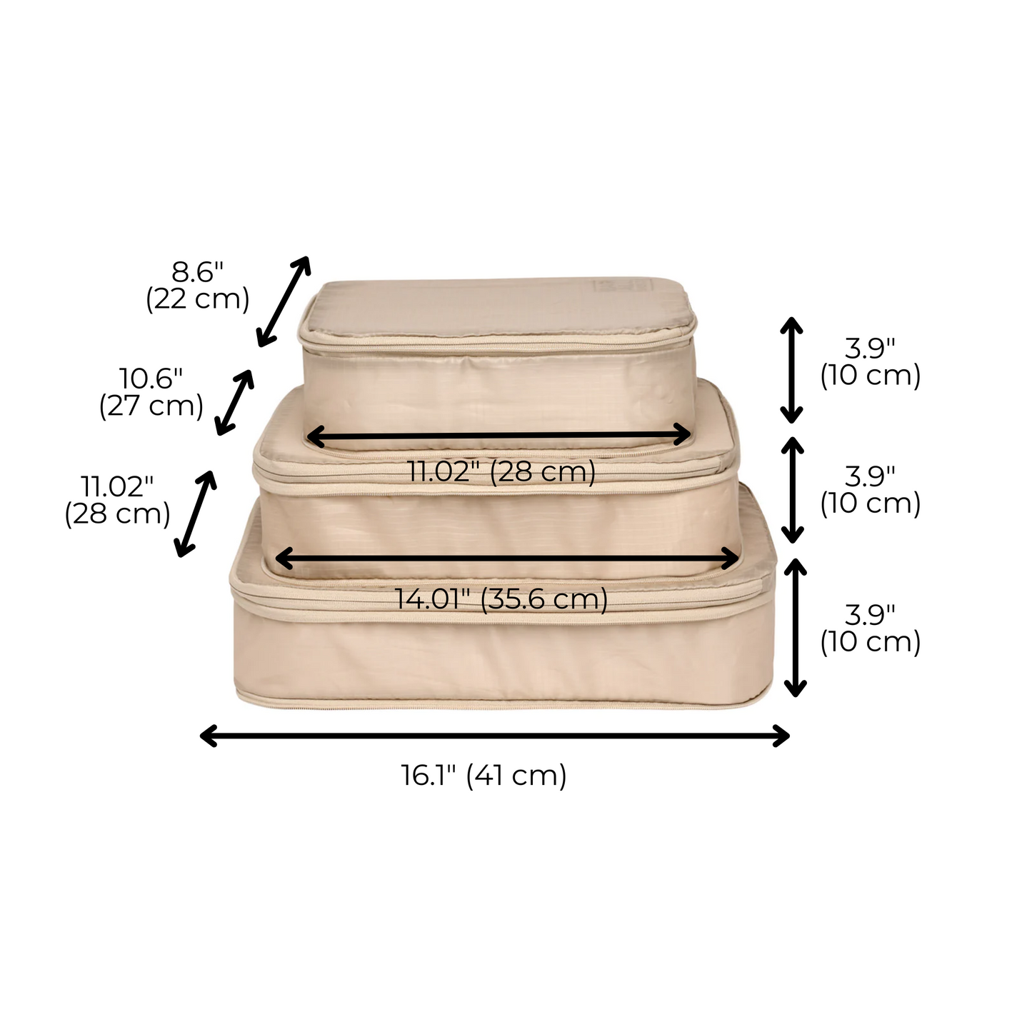 Re-cycled and Reinforced Nylon Compression Packing Cubes, 3-pack Taupe