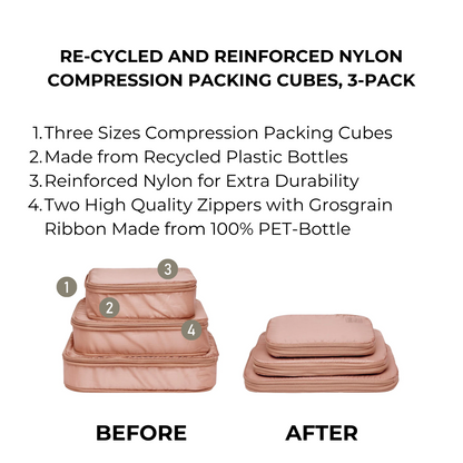 Re-cycled and Reinforced Nylon Compression Packing Cubes, 3-pack Pink/Blush