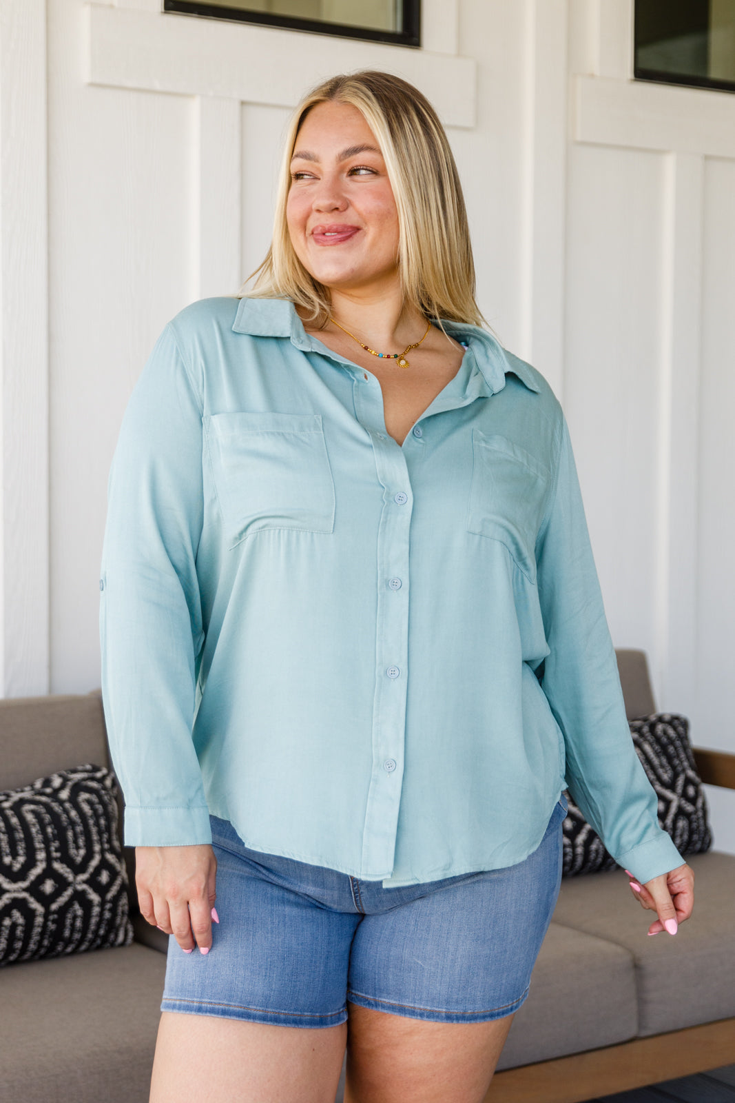 Unwavering Confidence Blouse in Light Blue (Online Exclusive)