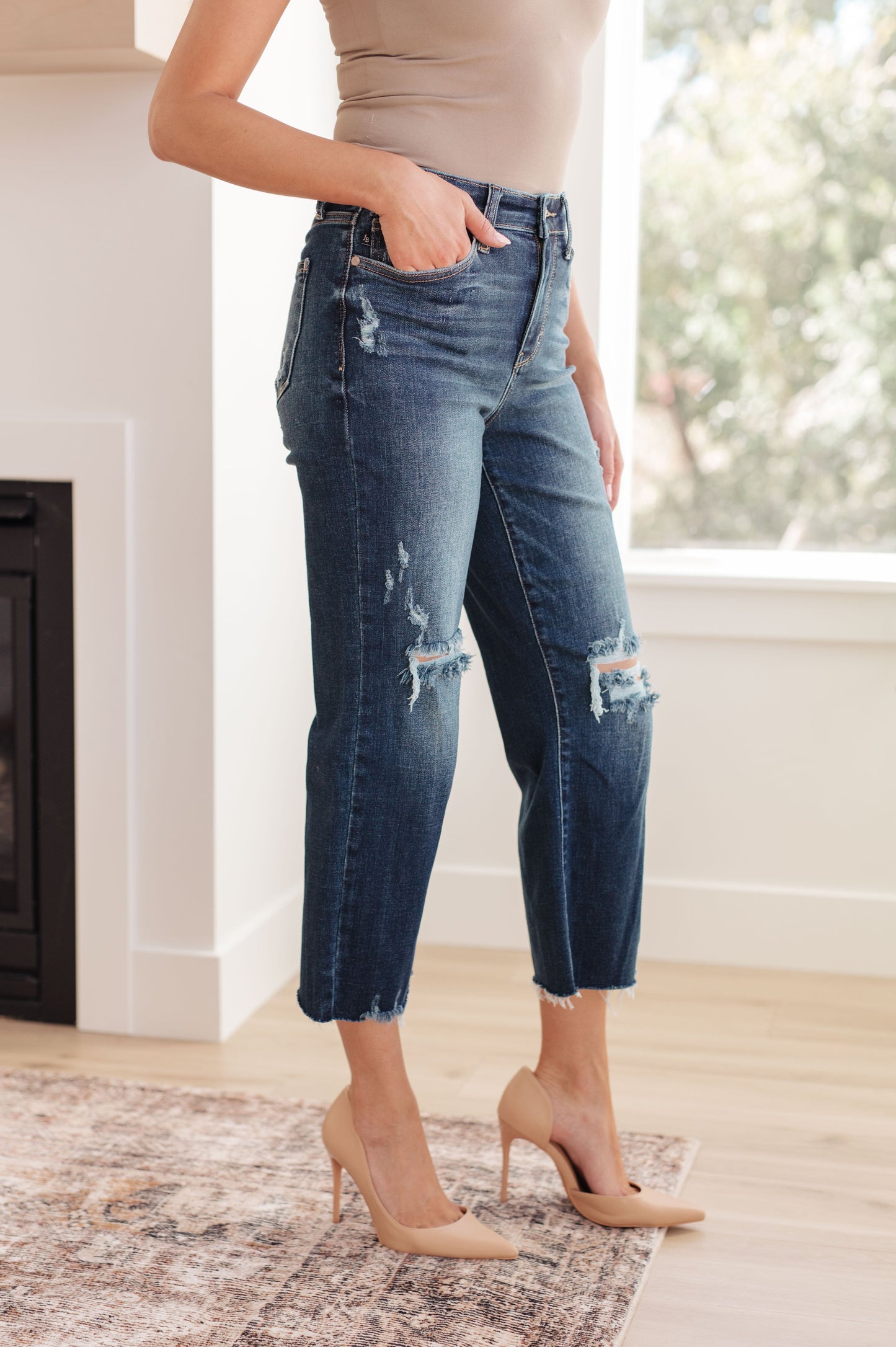 Whitney High Rise Distressed Wide Leg Crop Jeans (Online Exclusive)