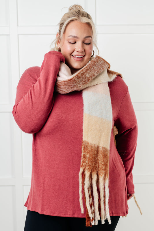 Wanderlust Wrap Oversized Plaid Fringe Scarf in Light Brown (Online Exclusive)