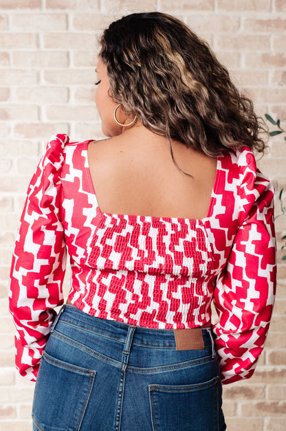 Zola Zip Up Abstract Print Crop Top in Magenta (Online Exclusive)