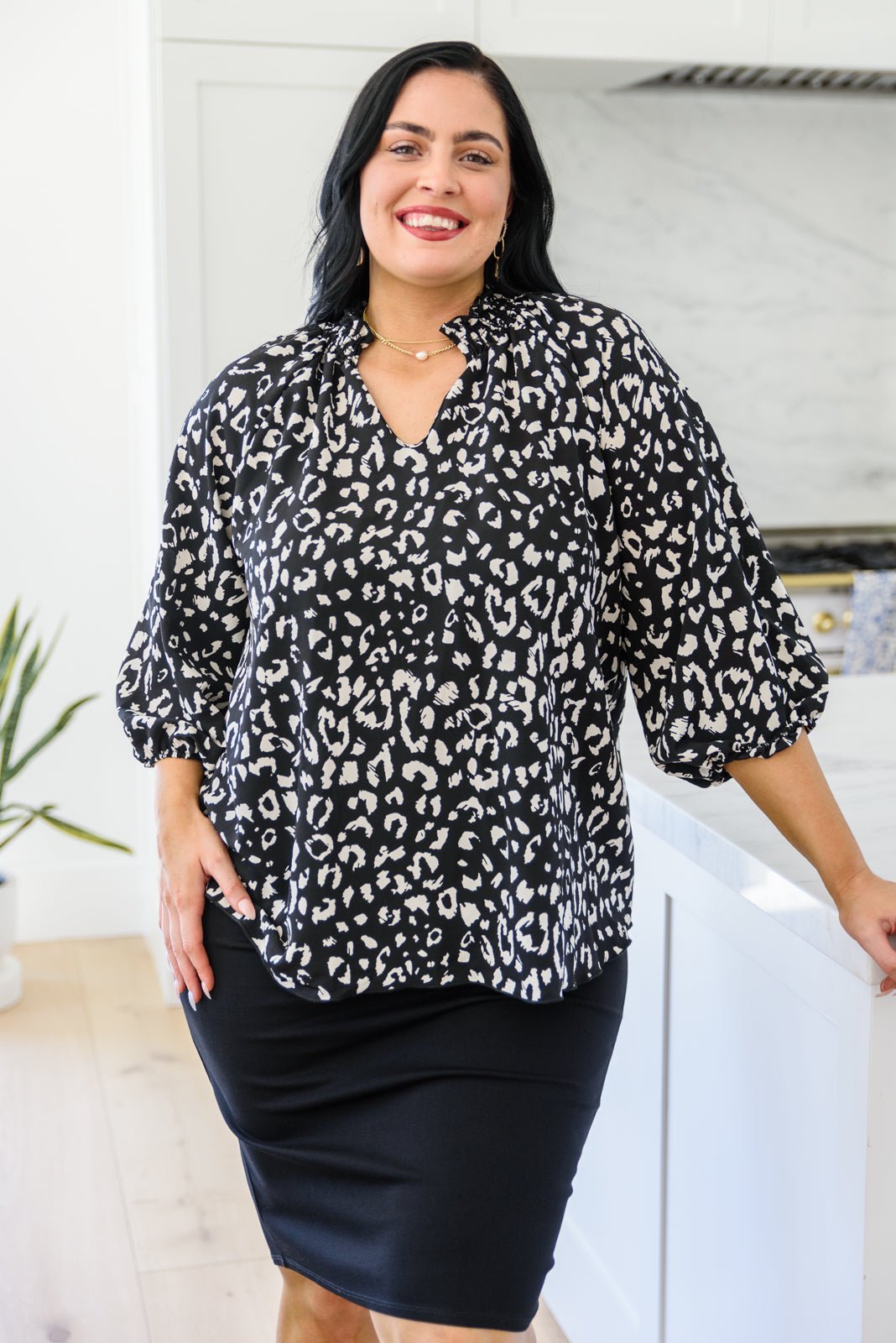 A Bit Of Fun Animal Print Blouse In Black (Online Exclusive) - Uptown Boutique Ramona