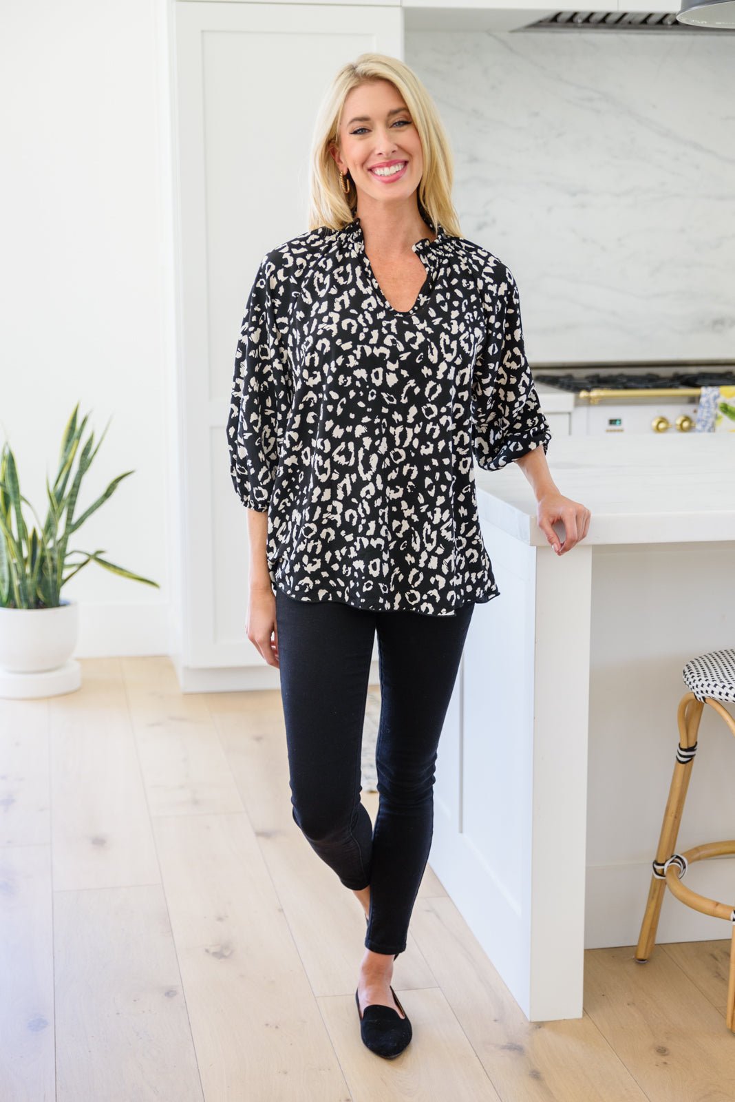 A Bit Of Fun Animal Print Blouse In Black (Online Exclusive) - Uptown Boutique Ramona