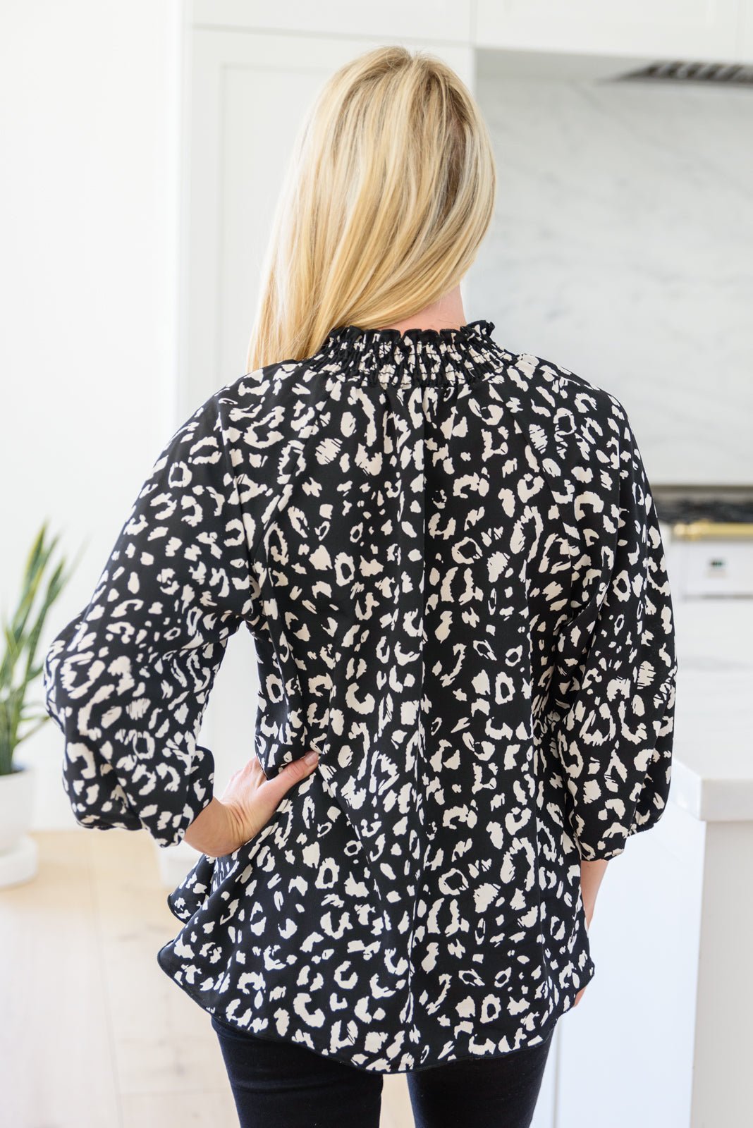 A Bit Of Fun Animal Print Blouse In Black (Online Exclusive) - Uptown Boutique Ramona