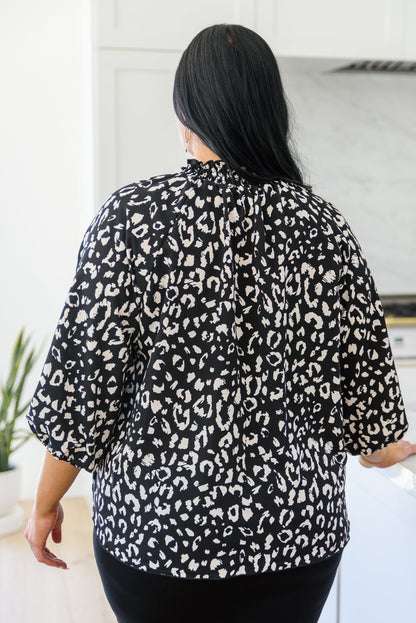 A Bit Of Fun Animal Print Blouse In Black (Online Exclusive) - Uptown Boutique Ramona