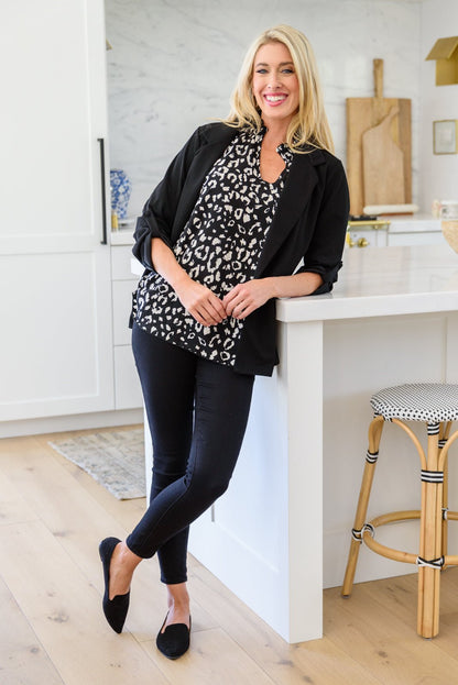 A Bit Of Fun Animal Print Blouse In Black (Online Exclusive) - Uptown Boutique Ramona