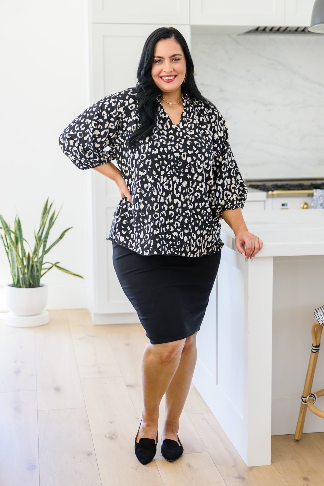 A Bit Of Fun Animal Print Blouse In Black (Online Exclusive) - Uptown Boutique Ramona