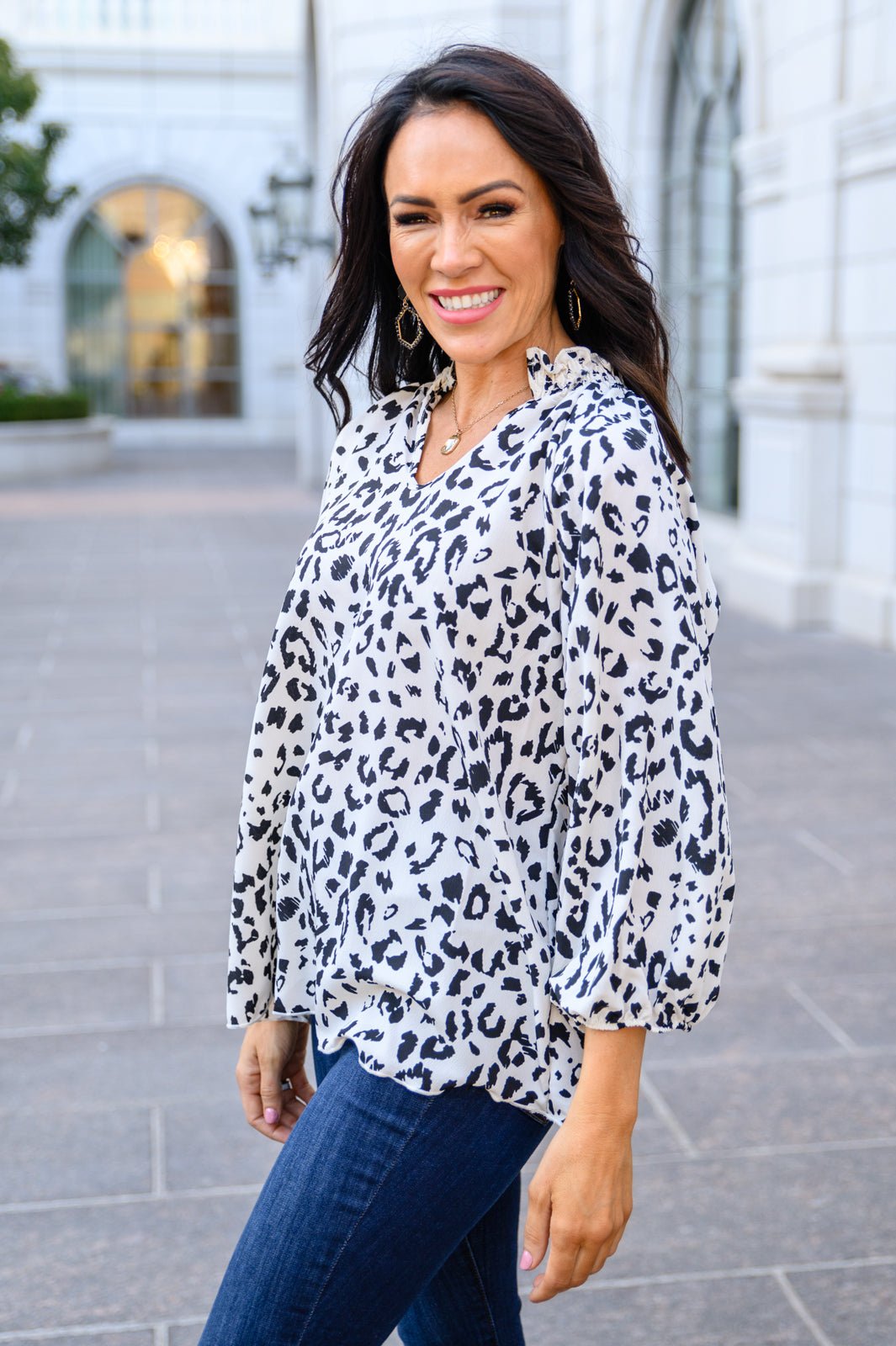 A Bit Of Fun Animal Print Blouse In White (Online Exclusive) - Uptown Boutique Ramona