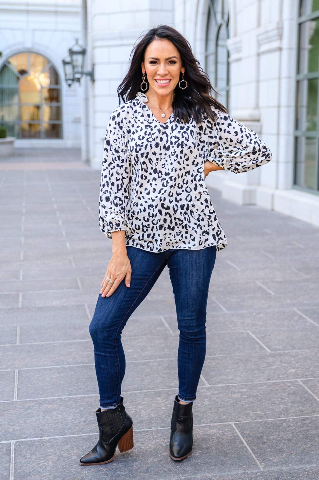 A Bit Of Fun Animal Print Blouse In White (Online Exclusive) - Uptown Boutique Ramona