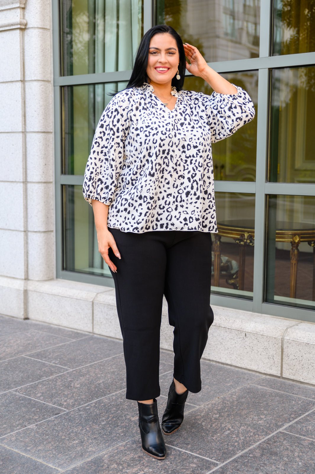 A Bit Of Fun Animal Print Blouse In White (Online Exclusive) - Uptown Boutique Ramona