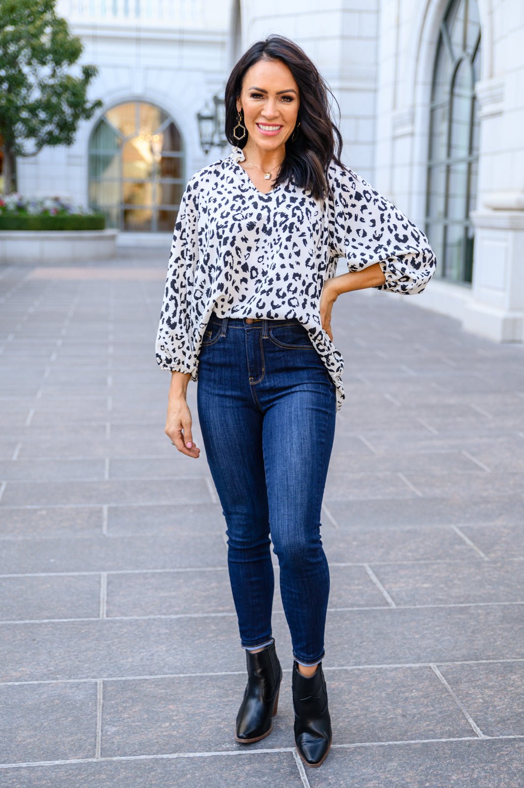 A Bit Of Fun Animal Print Blouse In White (Online Exclusive) - Uptown Boutique Ramona