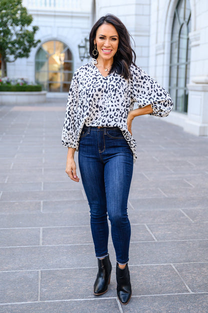 A Bit Of Fun Animal Print Blouse In White (Online Exclusive) - Uptown Boutique Ramona