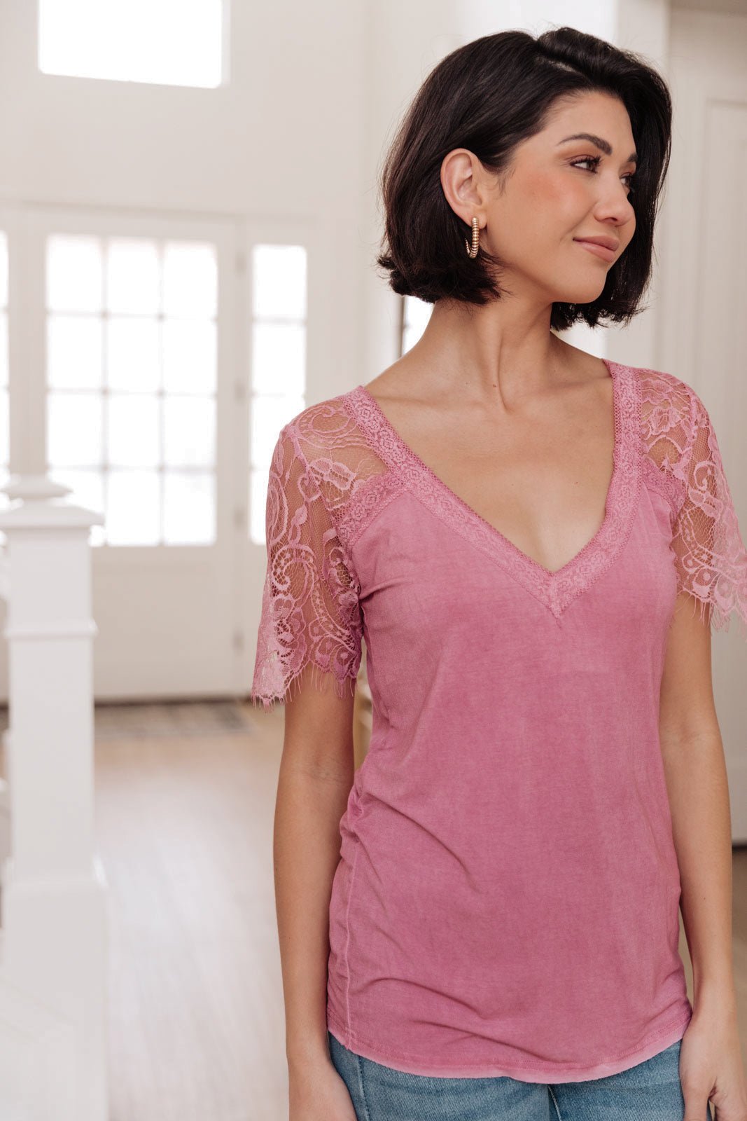 A Little Bit of Lace Top In Pink (Online Exclusive) - Uptown Boutique Ramona