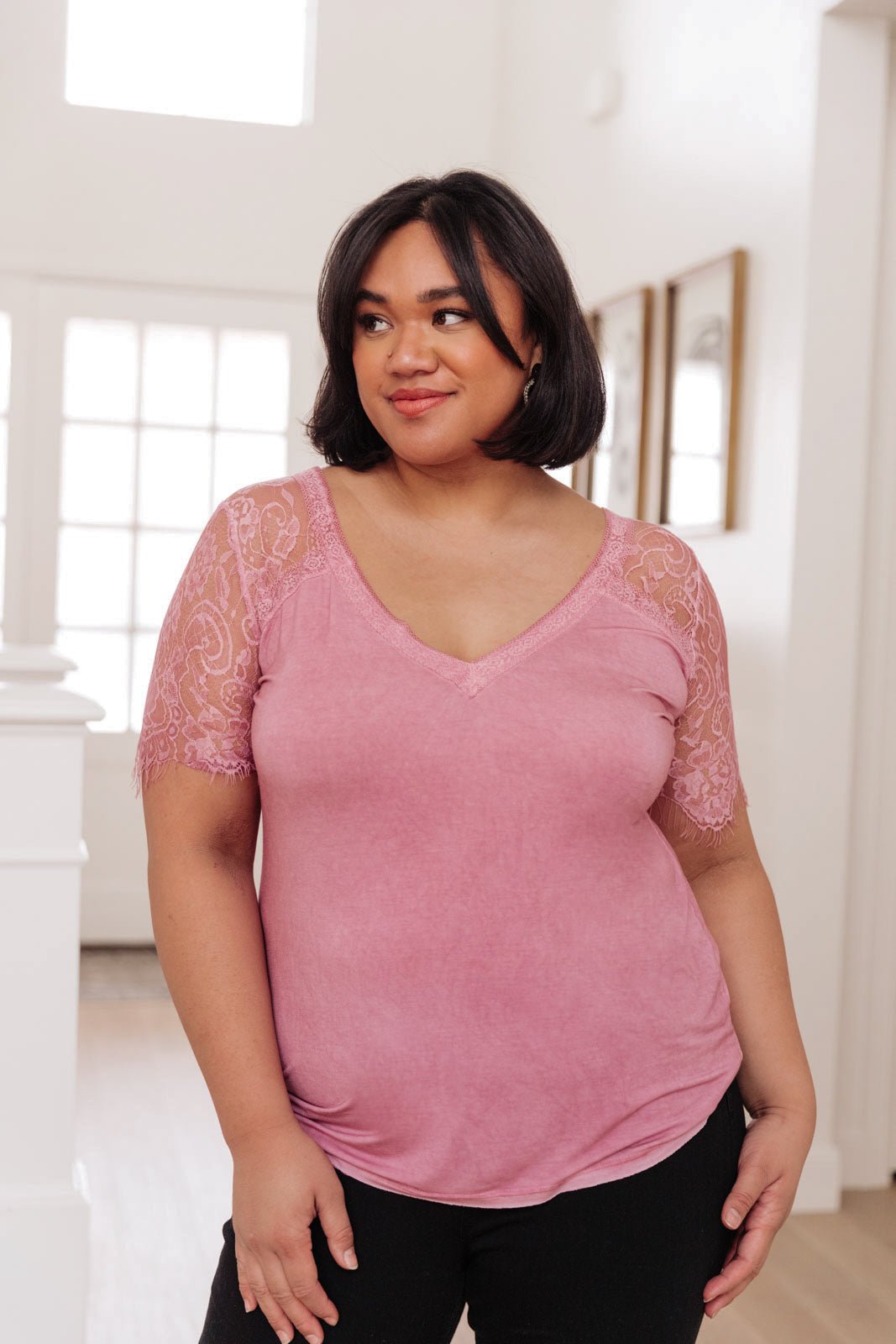 A Little Bit of Lace Top In Pink (Online Exclusive) - Uptown Boutique Ramona