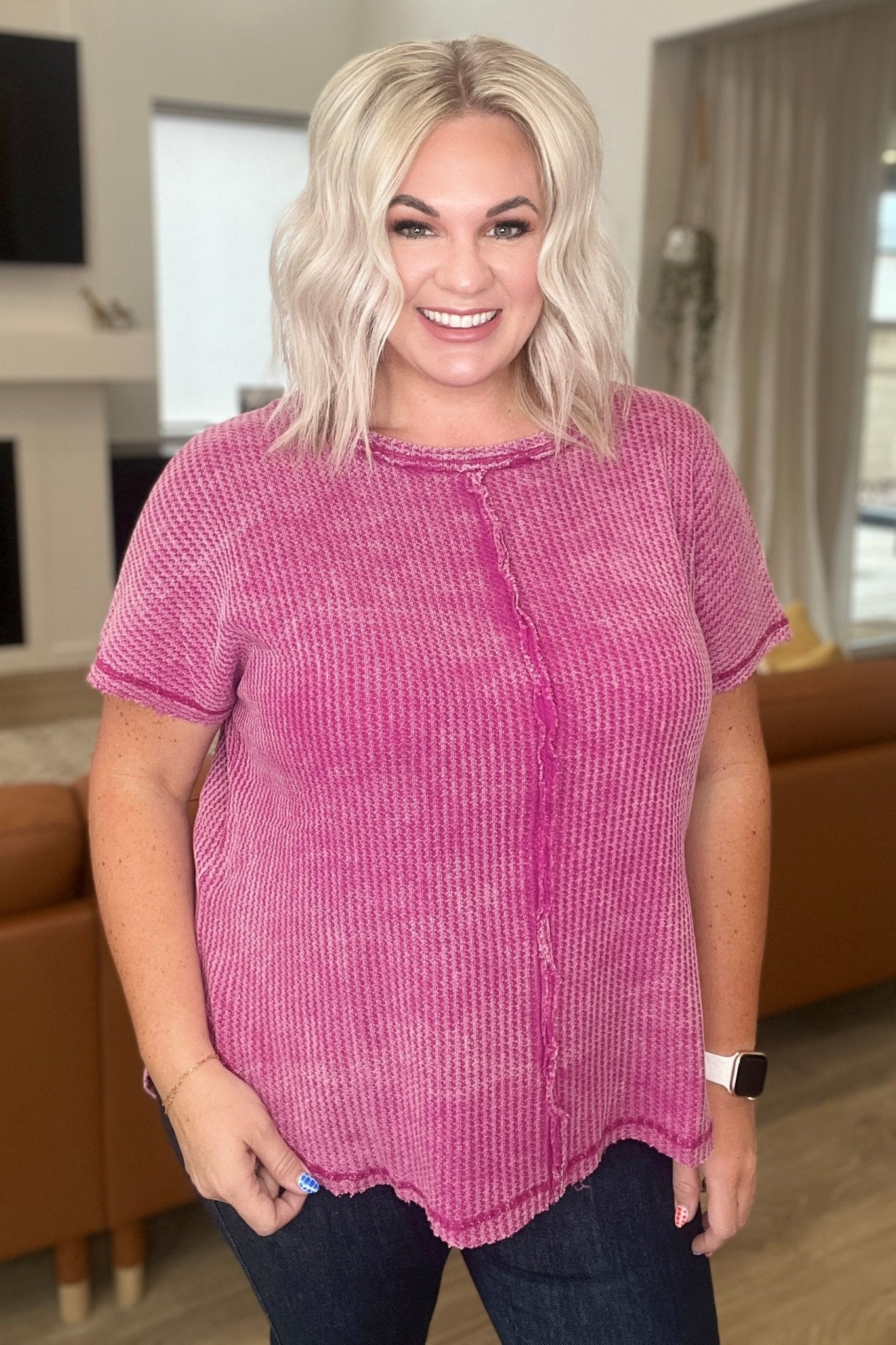 A Wink And A Smile Waffle Knit Top in Ash Pink (Online Exclusive) - Uptown Boutique Ramona