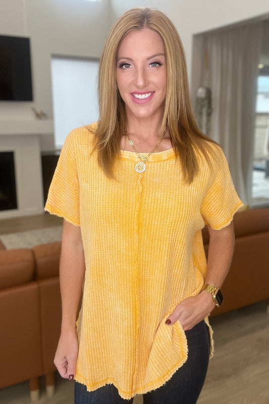 A Wink And A Smile Waffle Knit Top in Yellow Gold (Online Exclusive) - Uptown Boutique Ramona