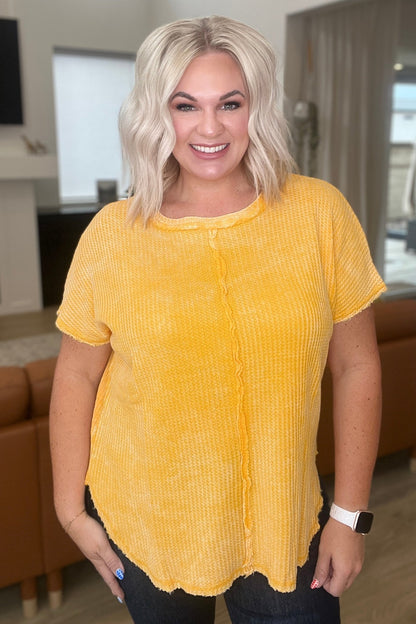 A Wink And A Smile Waffle Knit Top in Yellow Gold (Online Exclusive) - Uptown Boutique Ramona