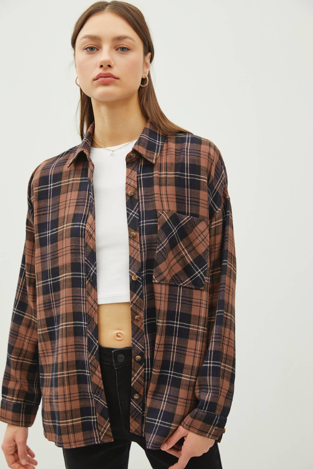 MADE ME REALIZE OVERSIZED PLAID FLANNEL