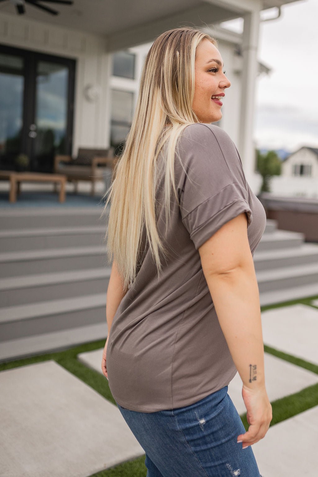 Absolute Favorite V - Neck in Dark Taupe (Online Exclusive) - Uptown Boutique Ramona