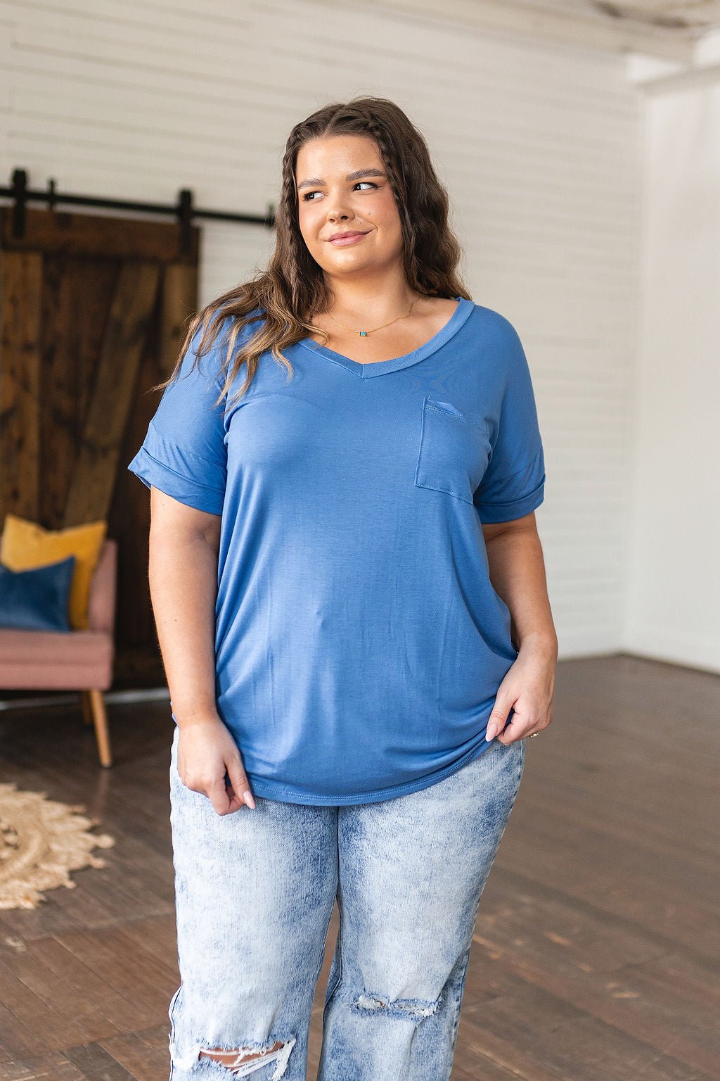 Absolute Favorite V - Neck Top in Azure (Online Exclusive) - Uptown Boutique Ramona