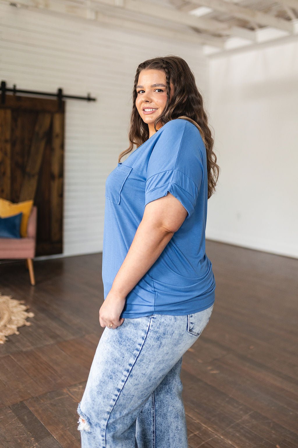 Absolute Favorite V - Neck Top in Azure (Online Exclusive) - Uptown Boutique Ramona