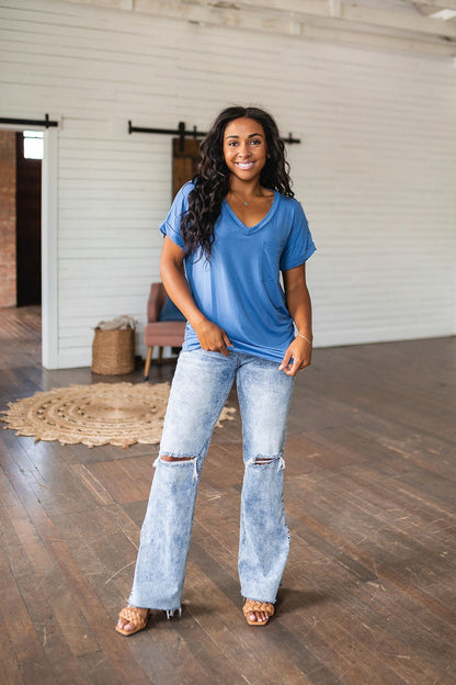 Absolute Favorite V - Neck Top in Azure (Online Exclusive) - Uptown Boutique Ramona