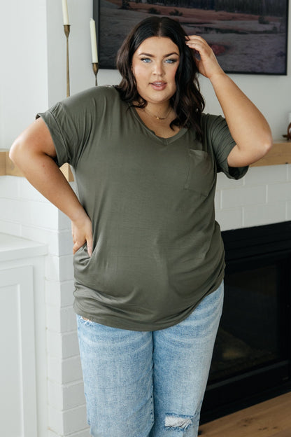 Absolute Favorite V - Neck Top in Olive (Online Exclusive) - Uptown Boutique Ramona