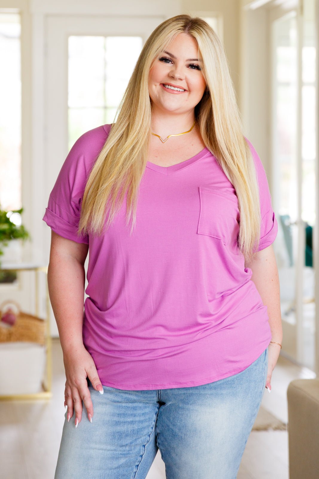 Absolute Favorite V - Neck Top in Orchid - Uptown Boutique Ramona