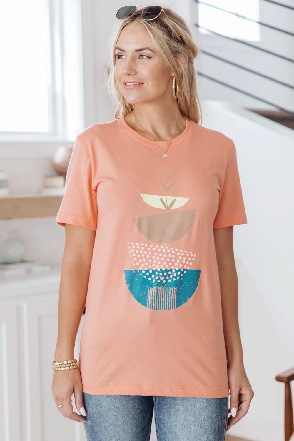 Abstract Graphic Tee in Peach (Online Exclusive) - Uptown Boutique Ramona