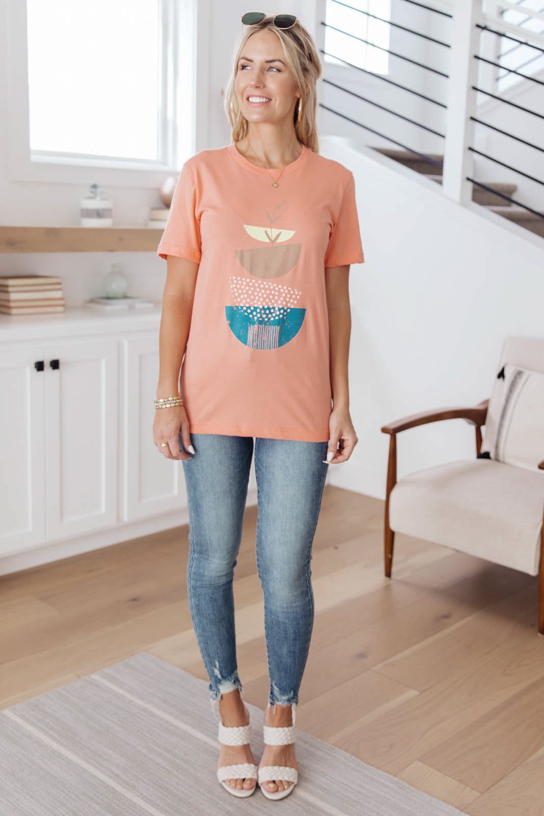 Abstract Graphic Tee in Peach (Online Exclusive) - Uptown Boutique Ramona