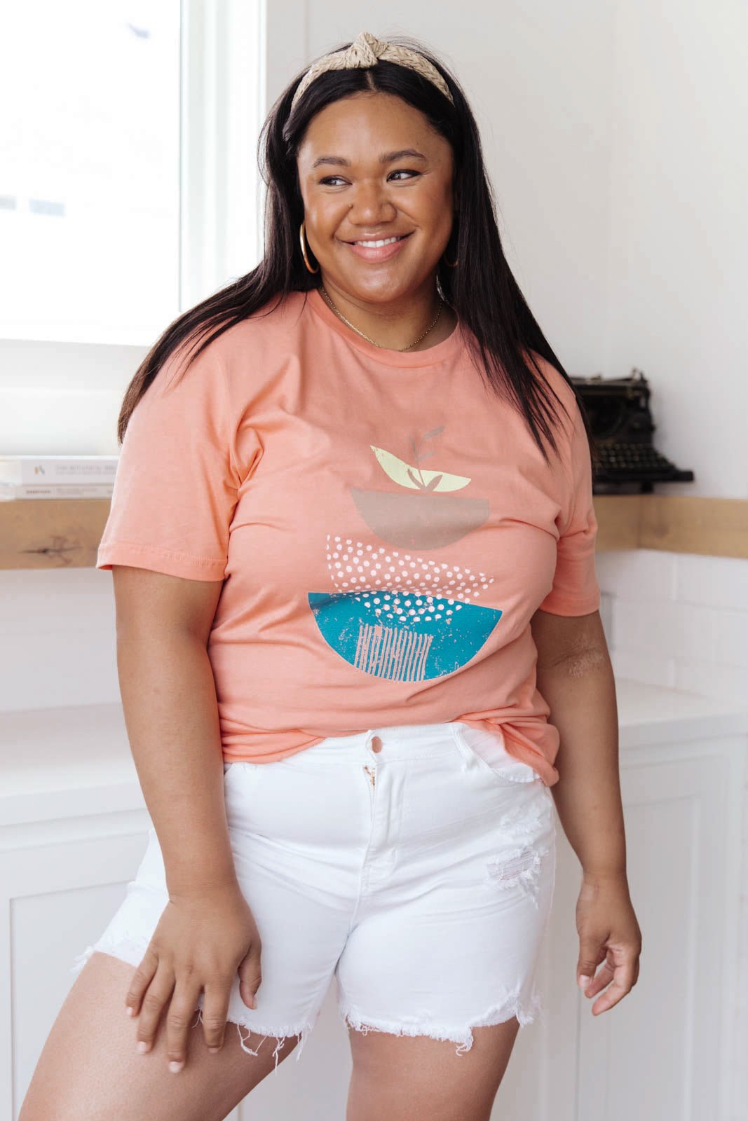 Abstract Graphic Tee in Peach (Online Exclusive) - Uptown Boutique Ramona