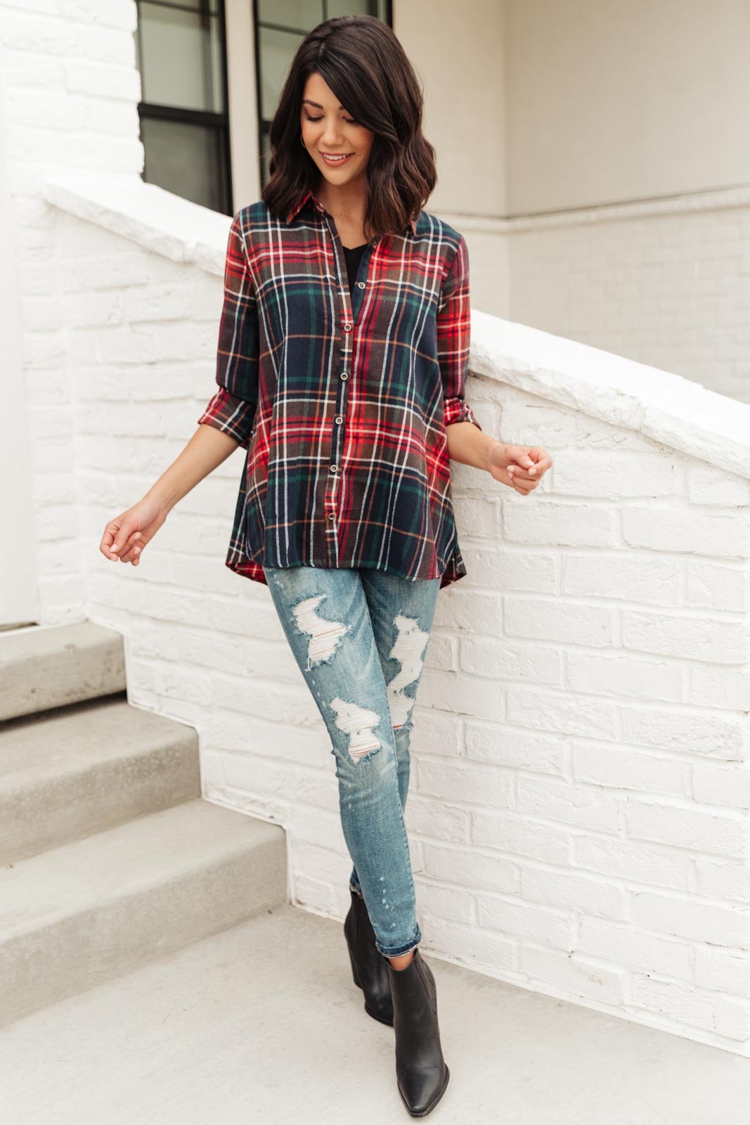 Alana Plaid Button Down Top (Online Exclusive) - Uptown Boutique Ramona