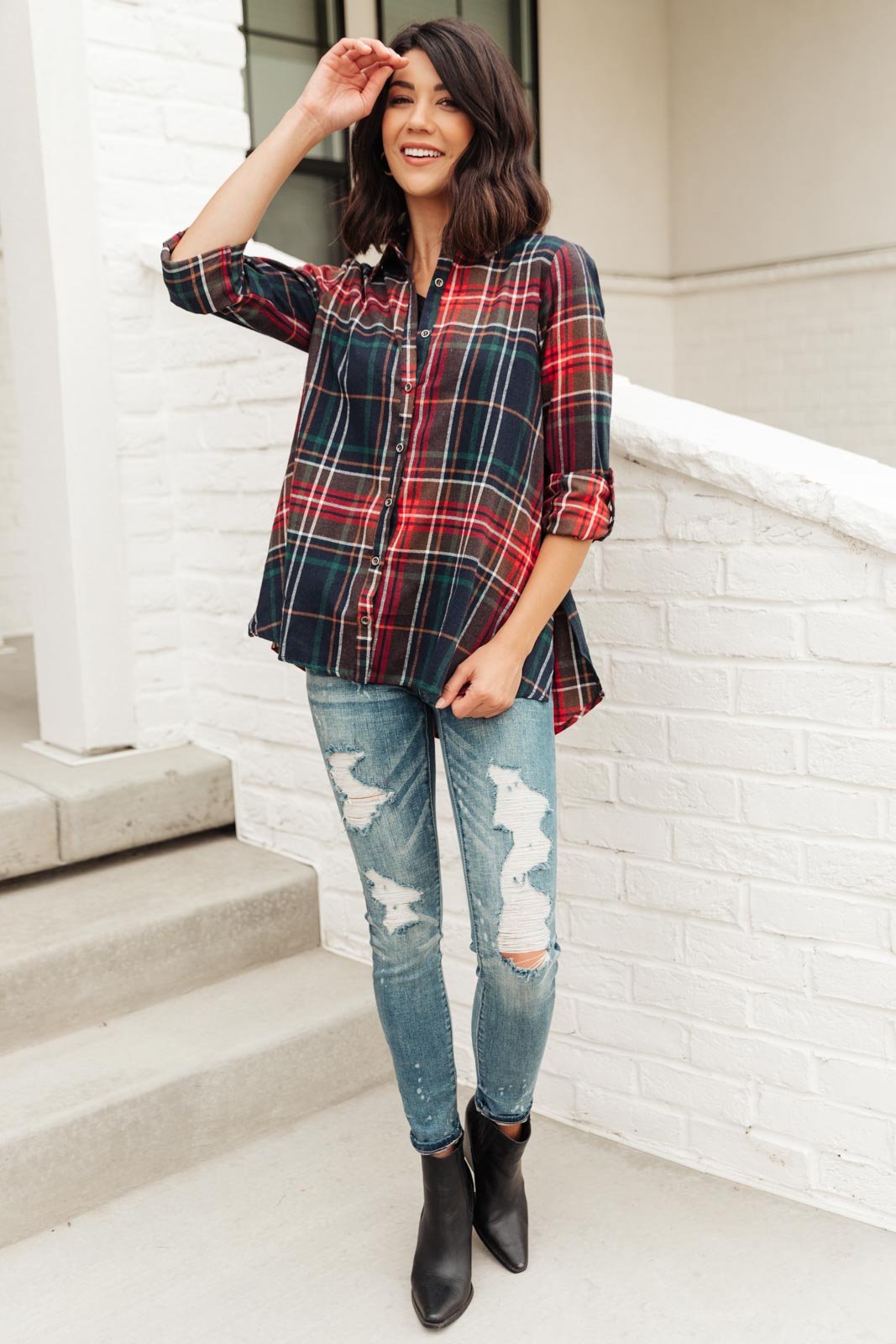 Alana Plaid Button Down Top (Online Exclusive) - Uptown Boutique Ramona